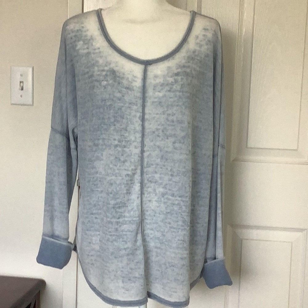 Jane+Delancey Lightweight Blue Acid Washed Waffle Knit Oversized Tee
